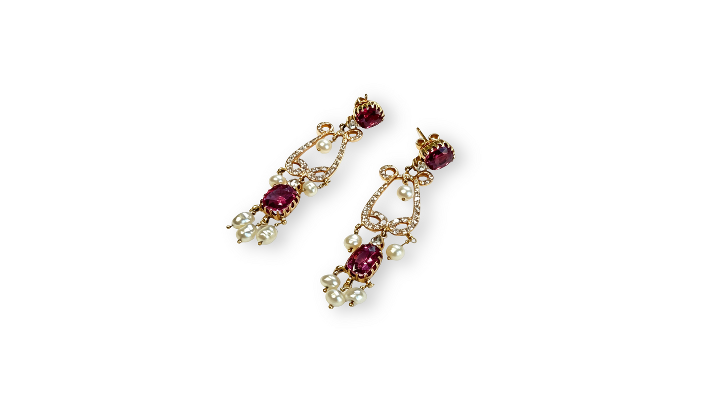 Spinel & Pearl Chandelier Earrings