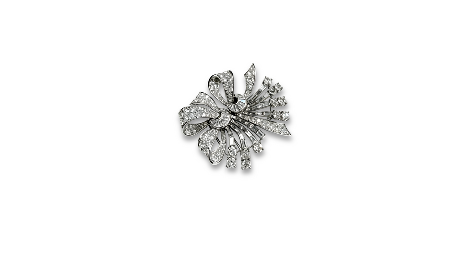 Diamonds and Platinum Bow Brooch