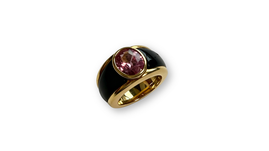 Pink Tourmaline and Onyx Ring