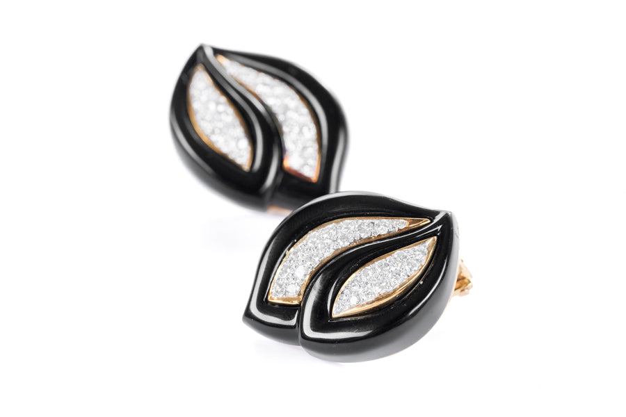 Onyx Diamonds Yellow Gold Earrings