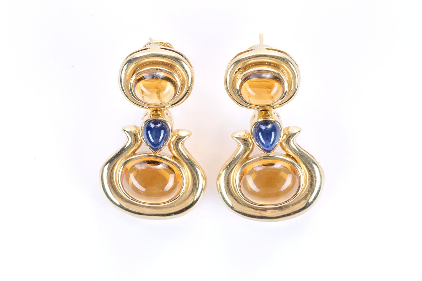 Multi-gem Set Yellow Gold Earrings