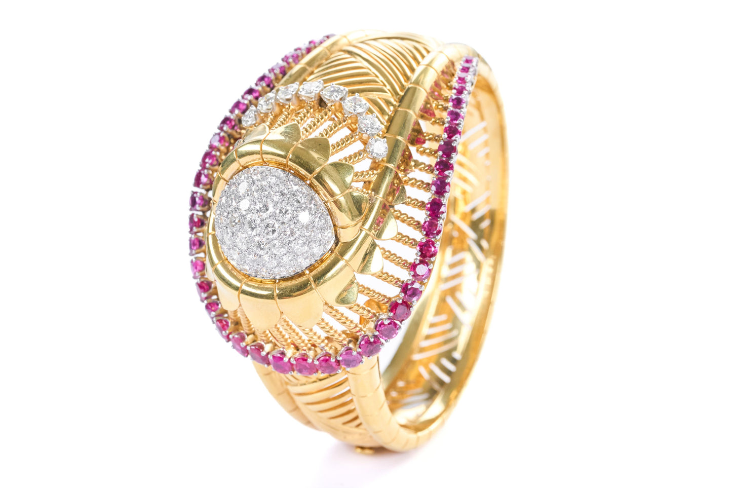 Diamonds Ruby Yellow Gold Bangle