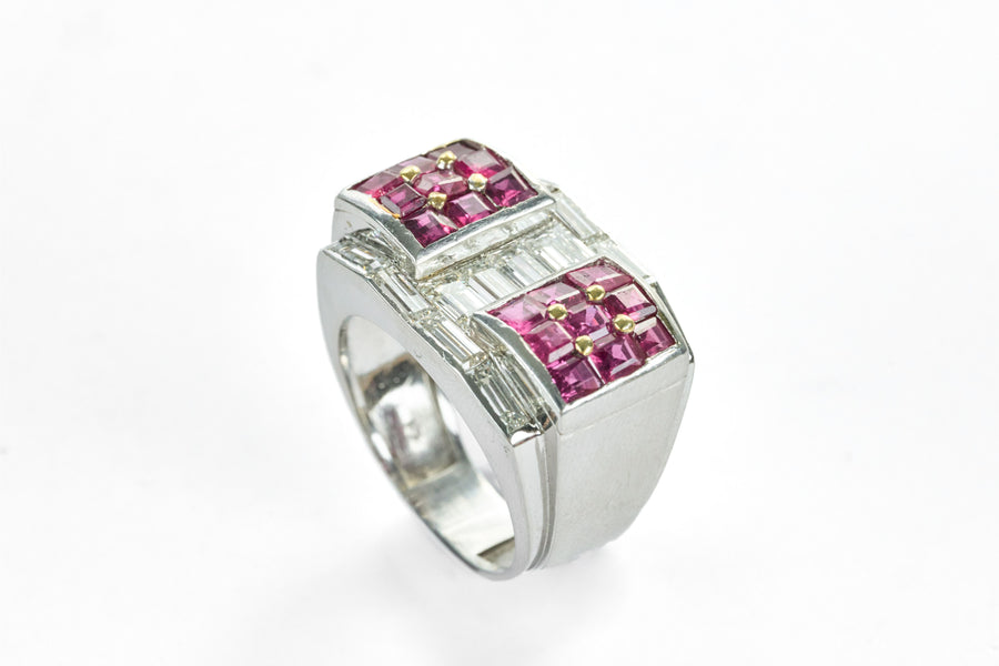 Platinum Diamonds Ruby Retro Ring