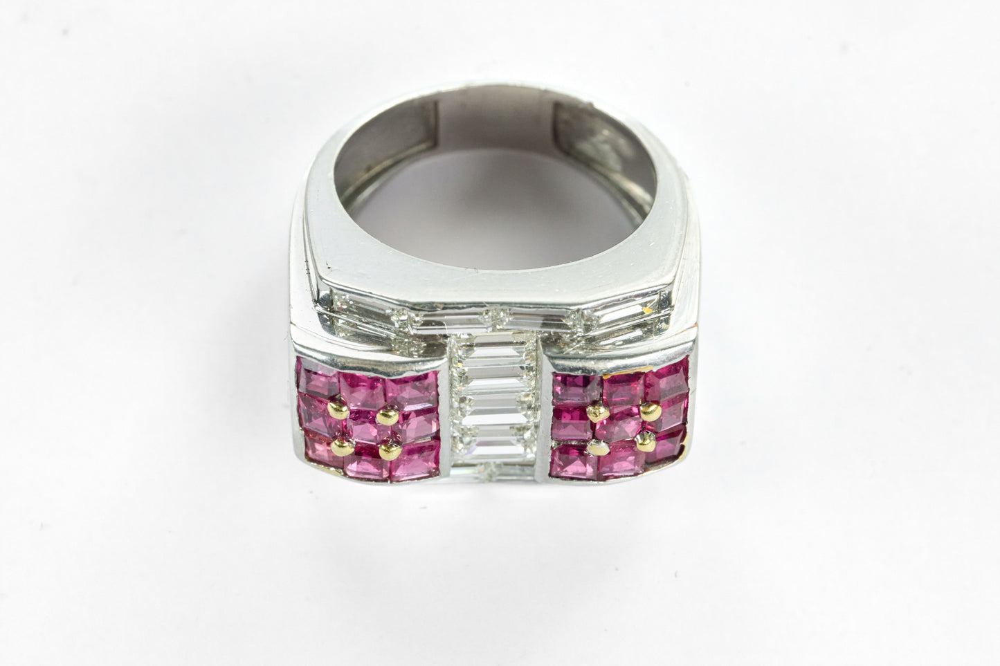 Platinum Diamonds Ruby Retro Ring