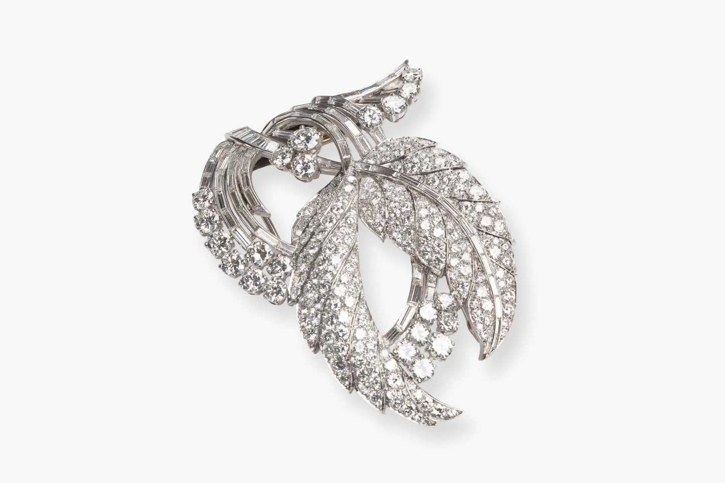 1960s Diamond and Platinum Leaf Brooch