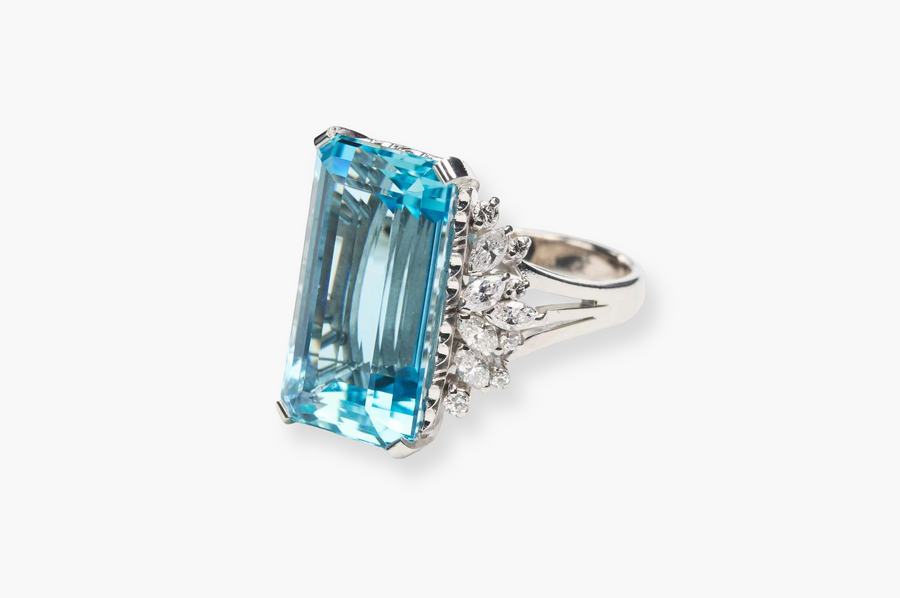 1950's Aquamarine and Diamond Ring