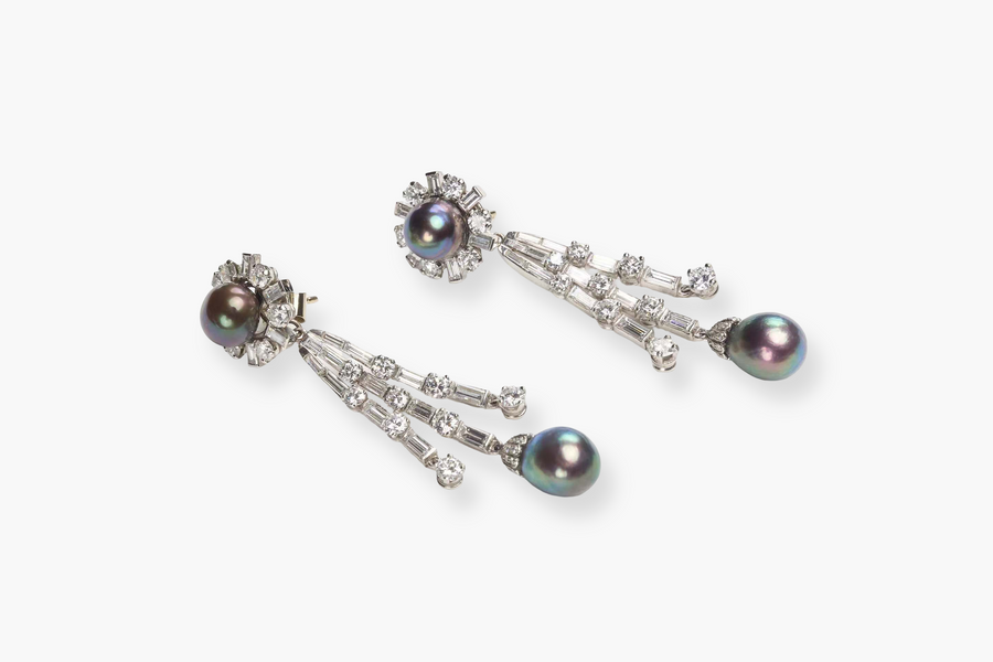 Natural Pearl and Diamond Earrings