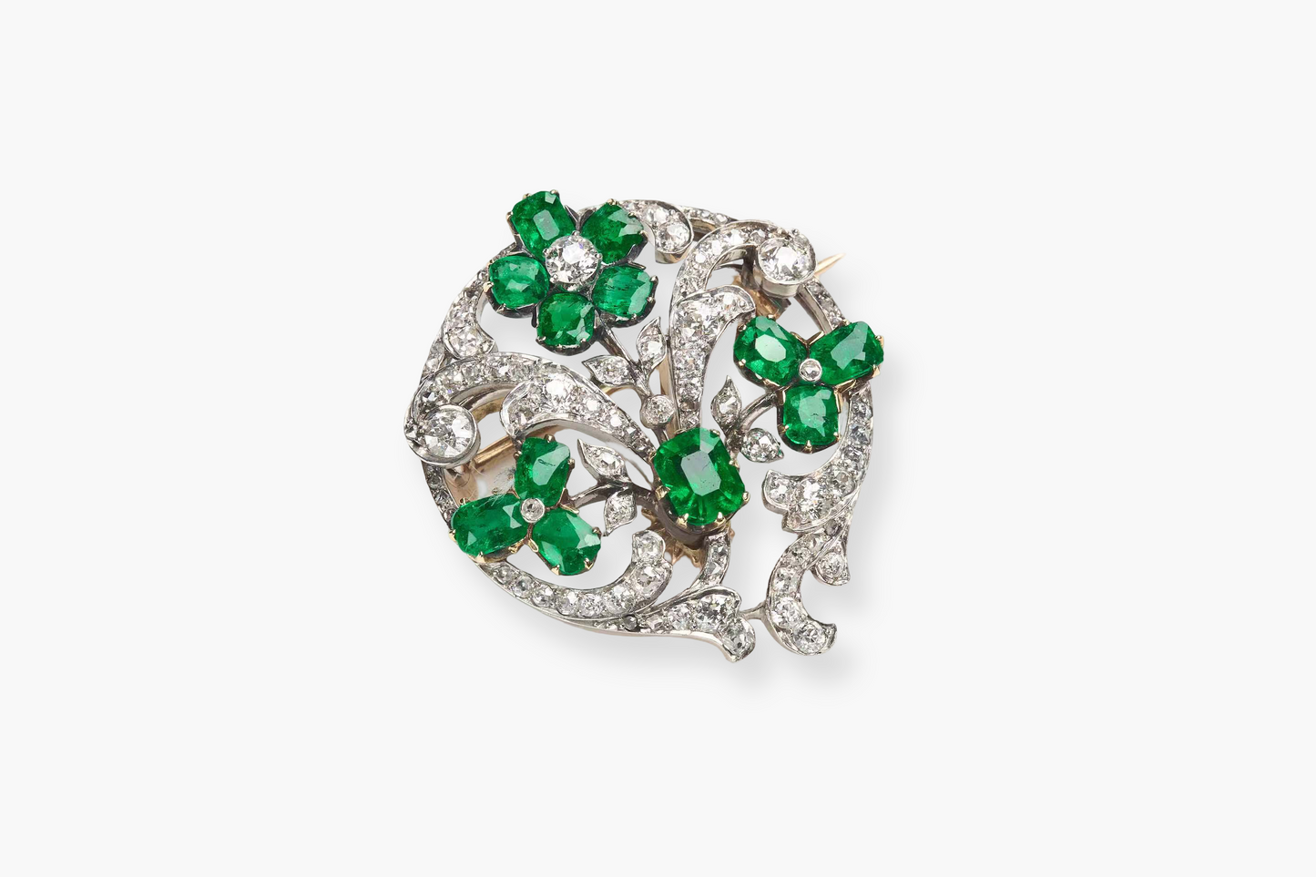 Circa 1895 Antique Diamond and Emerald Brooch