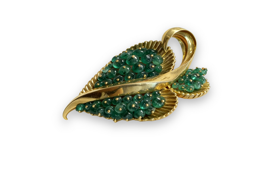 Marilyn Cooperman 18K Yellow Gold and Emeralds Brooch