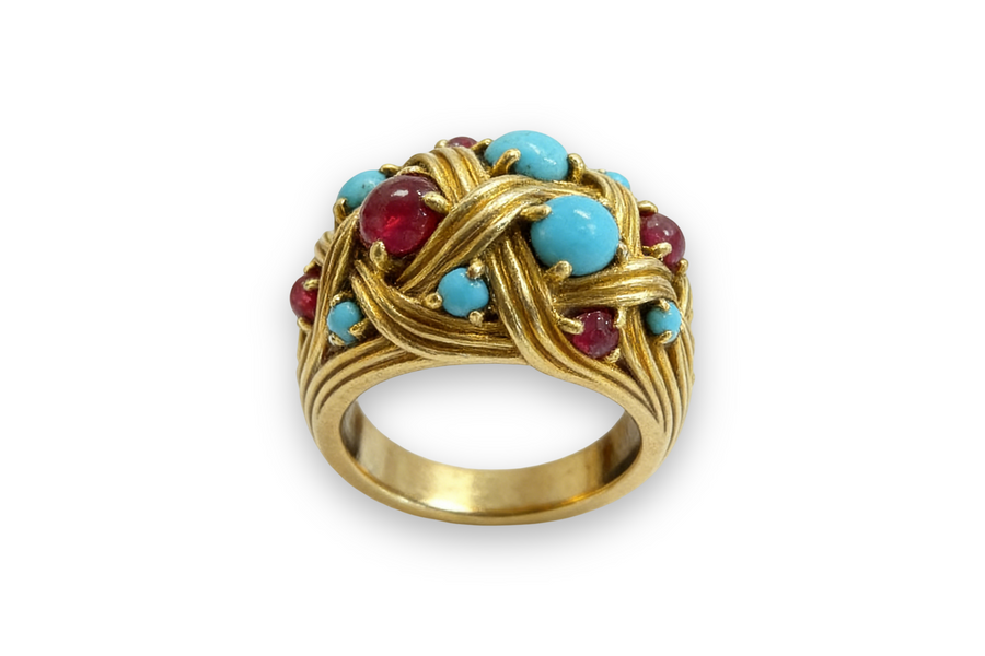 Schlumberger Turquoise and Rubies Ring