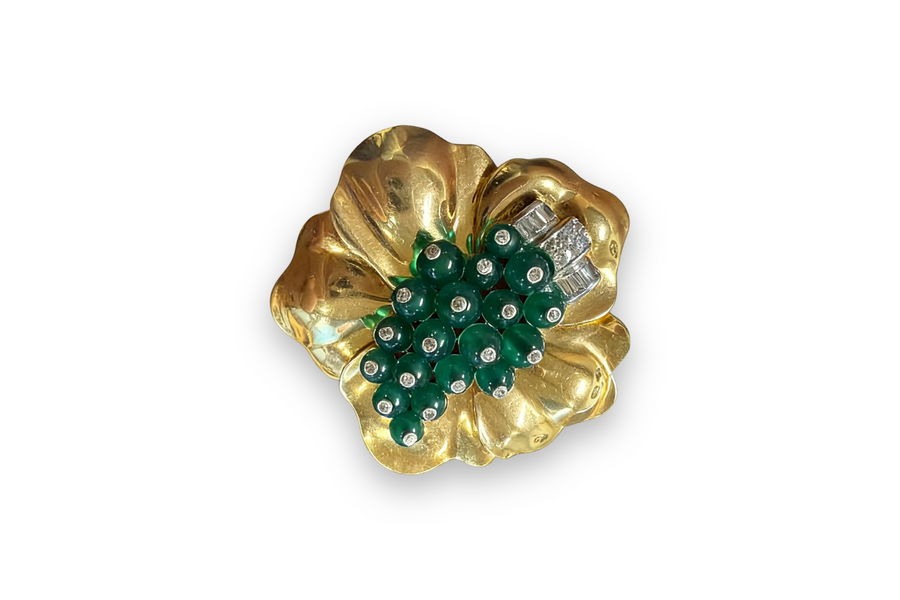 Cartier Emeralds and Diamonds 18K Yellow Gold Flower Brooch
